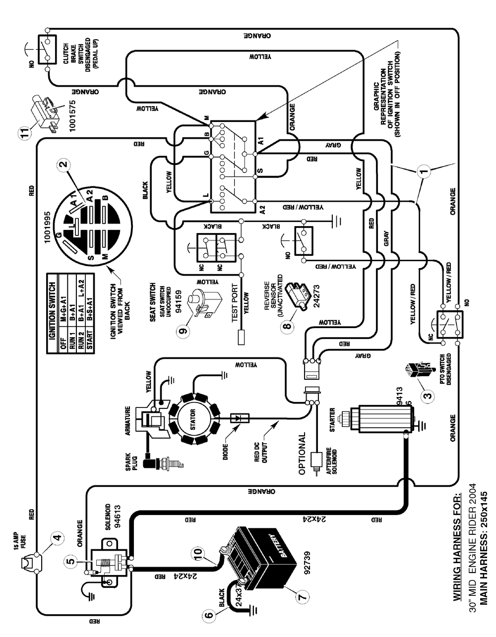 Electrical System Diagram and Parts List for 309006X00A 2006 Briggs and Stratton Lawn Tractor